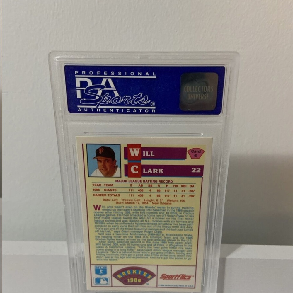 1986 Sportflics Will Clark #6 Rookies RC PSA 8 NM -MT - Picture 3 of 4